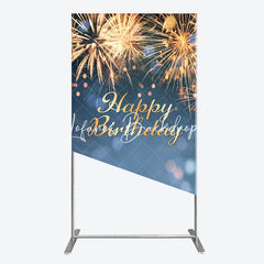 Lofaris Golden Happy Birthday Sparkling Lights Rectangle Arch Backdrop Elegant Blue Bokeh Celebration Party Decor
