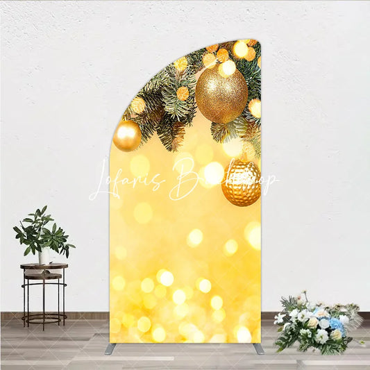 Lofaris Golden Pine Branches with Glitter Ornaments Half Moon Arch Backdrop Warm Bokeh Lights Holiday Party Decor
