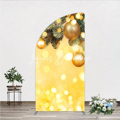 Lofaris Golden Pine Branches with Glitter Ornaments Half Moon Arch Backdrop Warm Bokeh Lights Holiday Party Decor