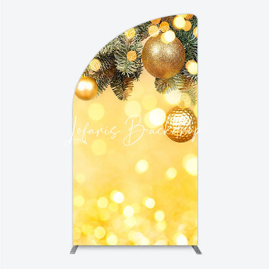 Lofaris Golden Pine Branches with Glitter Ornaments Half Moon Arch Backdrop Warm Bokeh Lights Holiday Party Decor