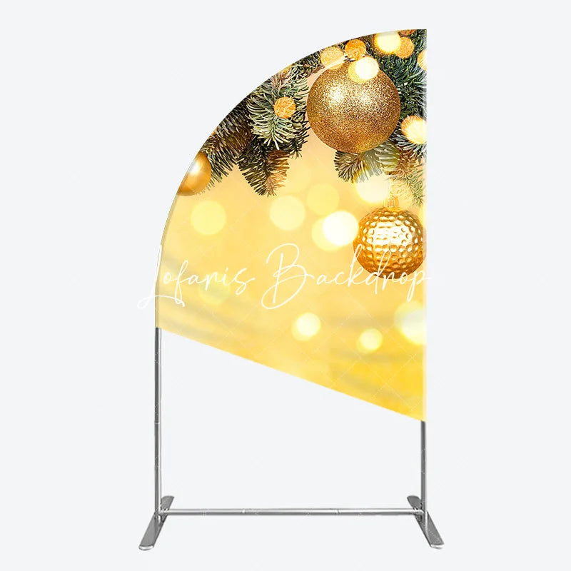Lofaris Golden Pine Branches with Glitter Ornaments Half Moon Arch Backdrop Warm Bokeh Lights Holiday Party Decor