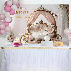 Lofaris Golden Princess Carriage Pink Floral Baby Shower Backdrop A Little Is On Her Way Quote Photography