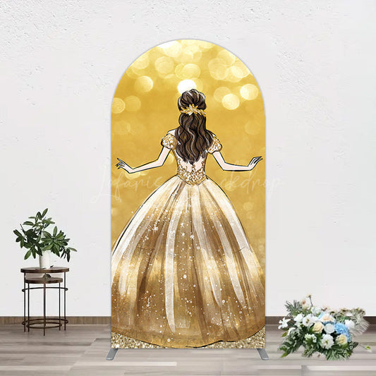 Lofaris Golden Princess Dress Bokeh Birthday Arch Backdrop