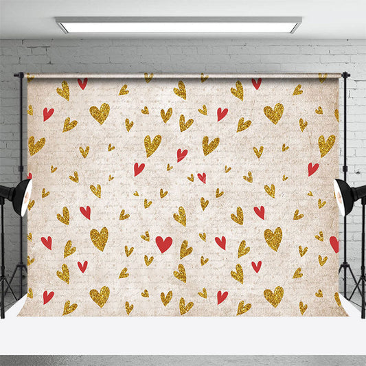Lofaris Golden Red Heart Pattern Valentines Day Backdrop
