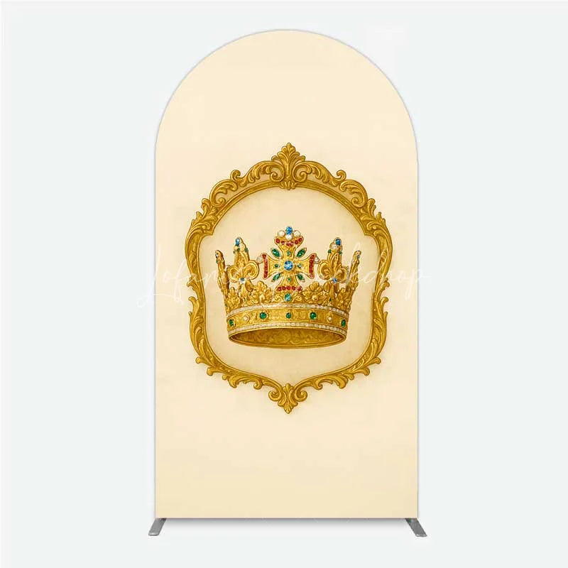 Lofaris Golden Royal Crown Arch Backdrop Ornate Jeweled King and Queen Birthday Party Decoration
