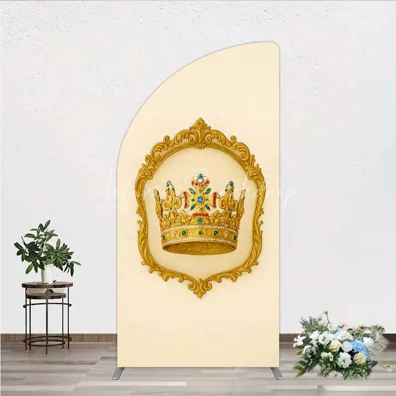 Lofaris Golden Royal Crown Half Moon Arch Backdrop Ornate Jeweled King and Queen Birthday Party Decoration