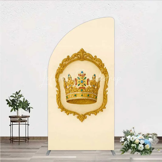 Lofaris Golden Royal Crown Half Moon Arch Backdrop Ornate Jeweled King and Queen Birthday Party Decoration