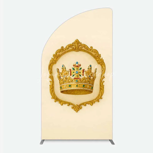 Lofaris Golden Royal Crown Half Moon Arch Backdrop Ornate Jeweled King and Queen Birthday Party Decoration