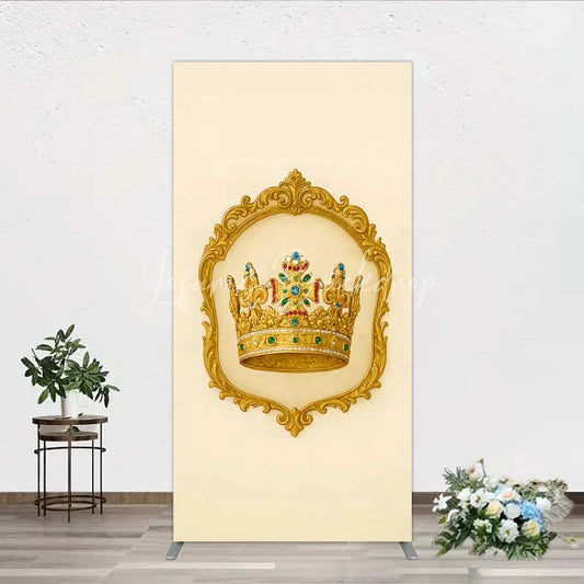 Lofaris Golden Royal Crown Rectangle Backdrop Ornate Jeweled King and Queen Birthday Party Decoration