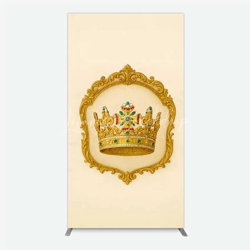 Lofaris Golden Royal Crown Rectangle Backdrop Ornate Jeweled King and Queen Birthday Party Decoration