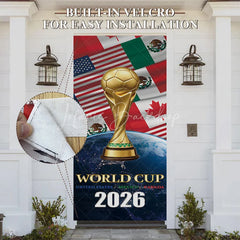 Lofaris Golden Soccer Trophy and Ball International Football Event 2026 Door Cover featuring USA Mexico Canada Flags