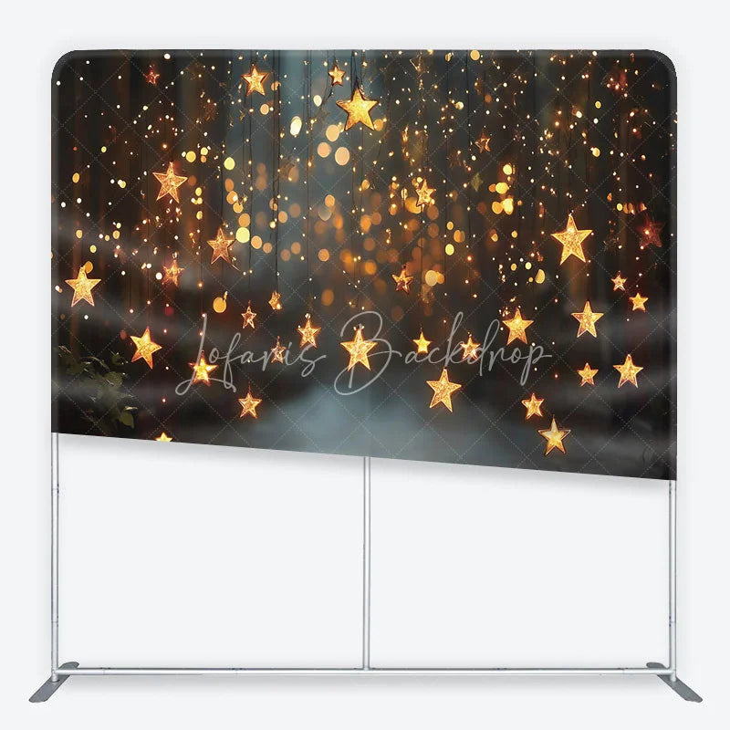 Lofaris Golden Star String Lights and Bokeh Square Double-Sided Backdrop Festive Holiday Party Decor