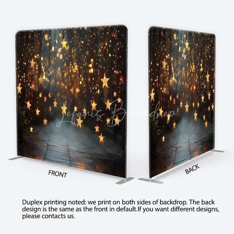 Lofaris Golden Star String Lights and Bokeh Square Double-Sided Backdrop Festive Holiday Party Decor