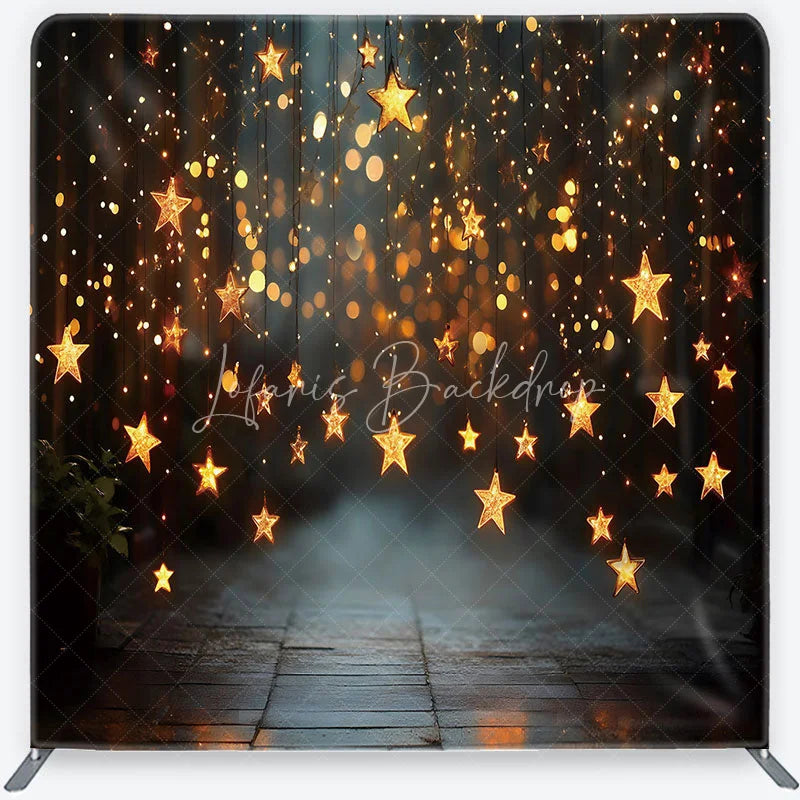 Lofaris Golden Star String Lights and Bokeh Square Double-Sided Backdrop Festive Holiday Party Decor