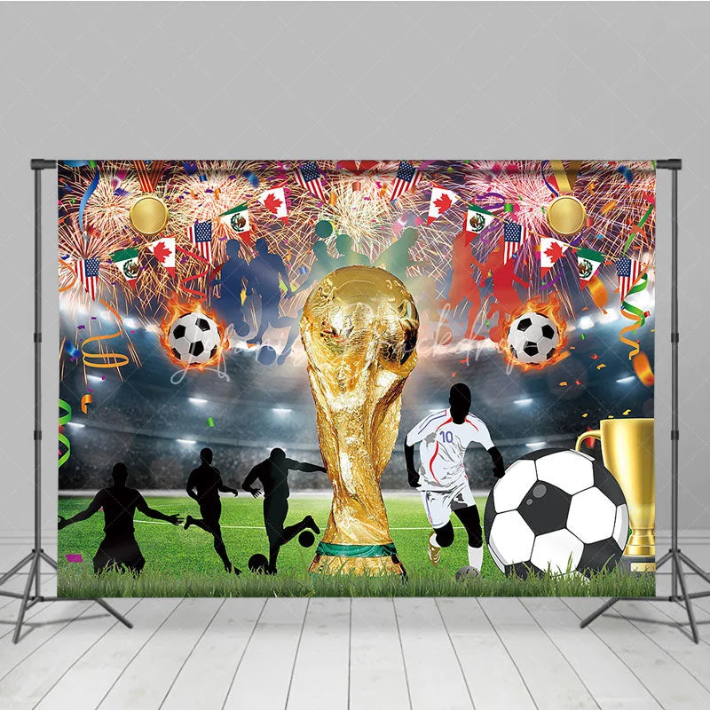 Lofaris Golden Trophy and Football Celebration Holiday Backdrop Festive Sports Party Event Decor