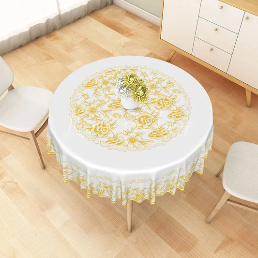 Lofaris Golden Yellow Floral Mandala Round Tablecloth Elegant Sunburst Style Dining Decor