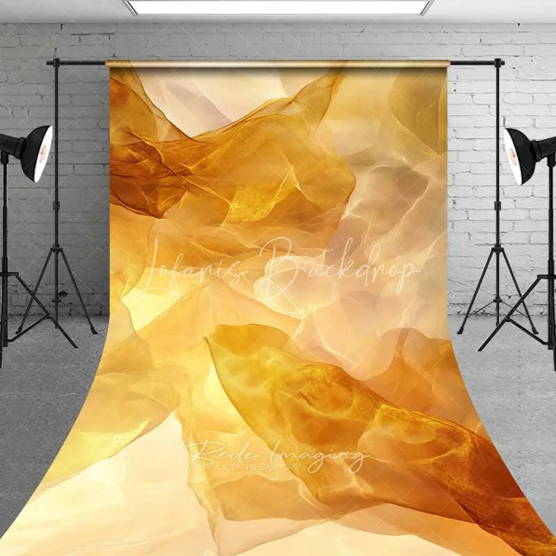 Lofaris Golden Yellow Sheer Fabric Texture Backdrop Warm Ethereal Layered Abstract Professional Photography Background