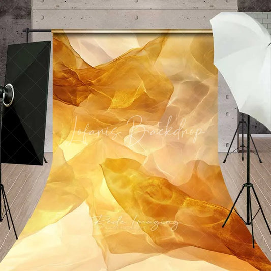 Lofaris Golden Yellow Sheer Fabric Texture Backdrop Warm Ethereal Layered Abstract Professional Photography Background