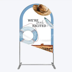Lofaris Gone Fishing Arch Backdrop Reel Excited Life Ring Rustic Sign Background Boy Baby Shower Cover Decoration