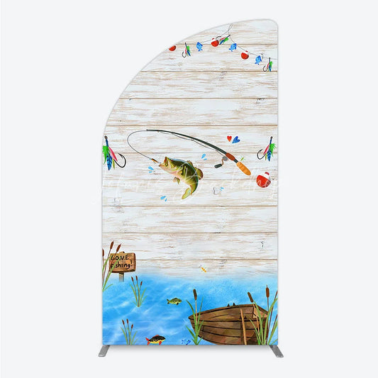 Lofaris Gone Fishing Half Moon Arch Backdrop Bass Theme Baby Shower Birthday Party Decor
