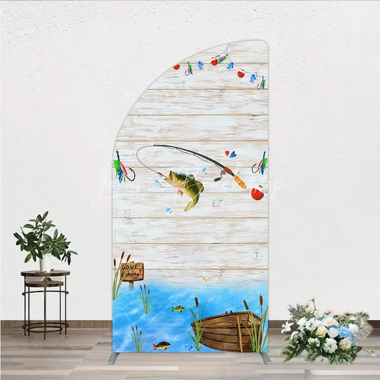 Lofaris Gone Fishing Half Moon Arch Backdrop Bass Theme Baby Shower Birthday Party Decor
