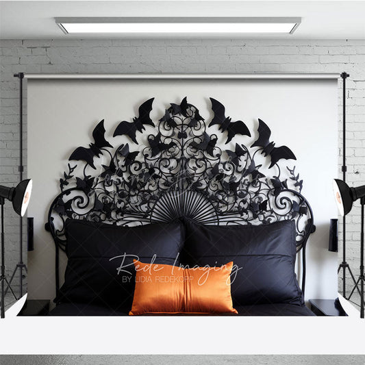 Lofaris Gothic Bat Forged Iron Headboard Photography Backdrop Spooky Black Bedroom Decor Halloween Moody Photo Prop