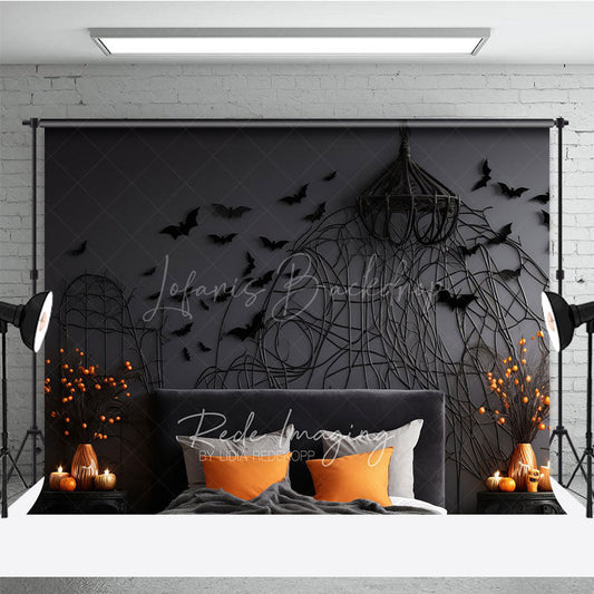Lofaris Gothic Bat Wall Photography Backdrop for Halloween Spooky Bedroom with Headboard Moody Dark Studio Photo Prop