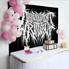 Lofaris Gothic Death Metal Logo Backdrop Black and White Grunge Rock Music Party Banner for Studio
