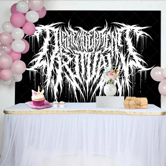 Lofaris Gothic Death Metal Logo Backdrop Black and White Grunge Rock Music Party Banner for Studio