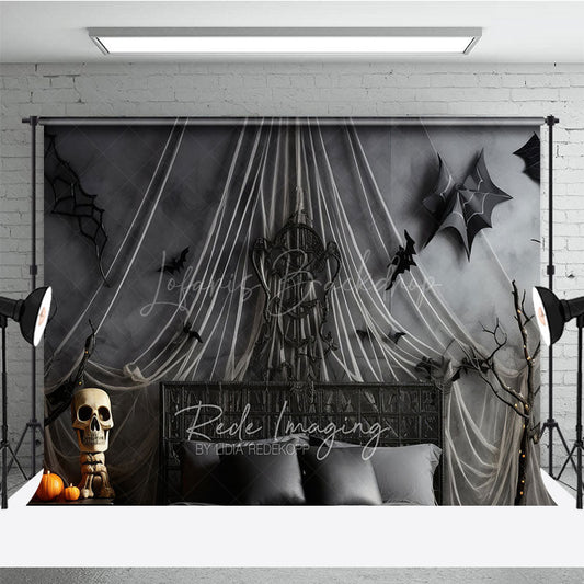 Lofaris Gothic Halloween Bedroom Photography Backdrop Spooky Forest Wall Mural with Bats Purple and Black Moody Decor