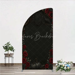 Lofaris Gothic Red Roses and Black Crow Half Moon Arch Backdrop Dark Floral Halloween Birthday Party Decor Photo Booth
