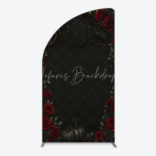 Lofaris Gothic Red Roses and Black Crow Half Moon Arch Backdrop Dark Floral Halloween Birthday Party Decor Photo Booth