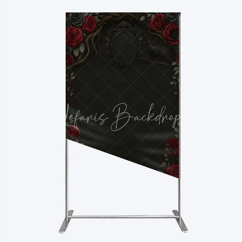 Lofaris Gothic Red Roses and Black Crow Rectangle Backdrop Dark Floral Halloween Birthday Party Decor Photo Booth