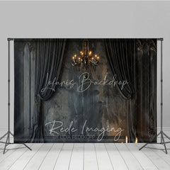 Lofaris Gothic Room Set Backdrop with Black Drapes Luxury Chandelier and City Night View Window Background