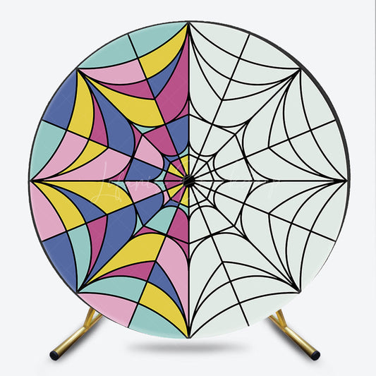 Lofaris Gothic Stained Glass Round Backdrop Half Color and Spiderweb Window Wednesday Addams Inspired Party Decor