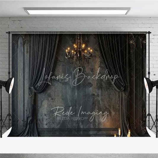 Lofaris Gothic Vintage Wall Backdrop Black Curtain Chandelier Photography Background Dark Moody Candle Photo Booth Prop