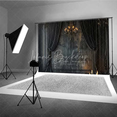 Lofaris Gothic Vintage Wall Backdrop Black Curtain Chandelier Photography Background Dark Moody Candle Photo Booth Prop