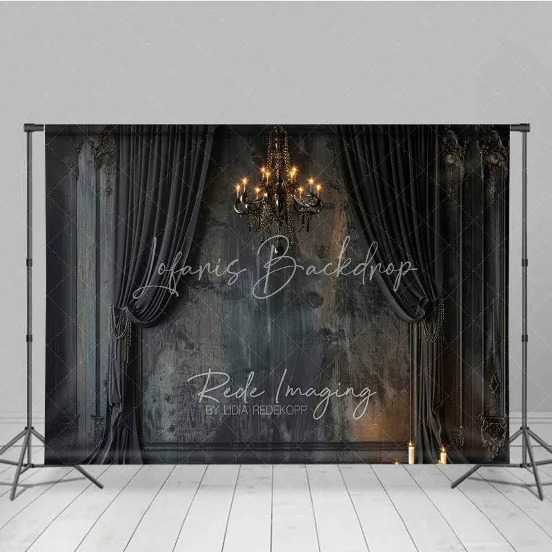 Lofaris Gothic Vintage Wall Backdrop Black Curtain Chandelier Photography Background Dark Moody Candle Photo Booth Prop