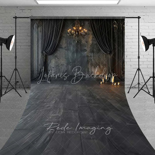 Lofaris Gothic Vintage Wall Sweep Photo Backdrop Black Curtain Chandelier Background Dark Moody Candle Floor Prop