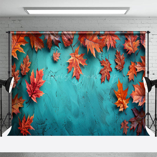Lofaris Gradient Aqua Fallen Maple Leaves Photo Backdrop
