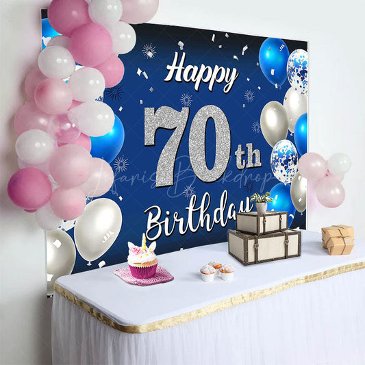 Lofaris Gradient Blue Silver Balloon 70Th Birthday Backdrop