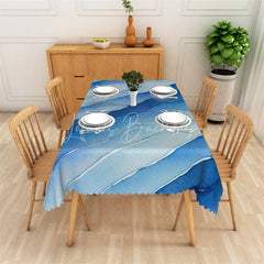 Lofaris Gradient Blue Watercolor Wavy Stripe Rectangle Tablecloth Artistic Ocean Theme Party Decor