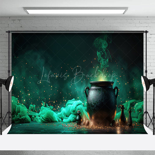 Lofaris Gradient Green Glitter Magic Jar Halloween Backdrop