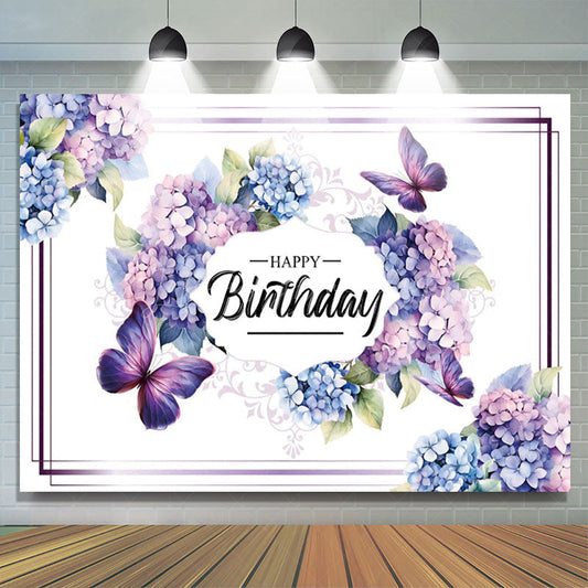 Lofaris Gradient Purple Butterfly Happy Birthday Backdrop