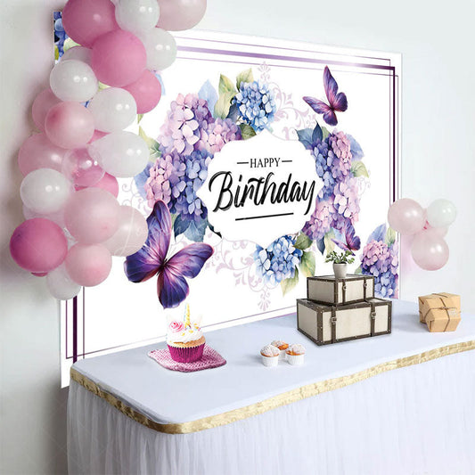 Lofaris Gradient Purple Butterfly Happy Birthday Backdrop