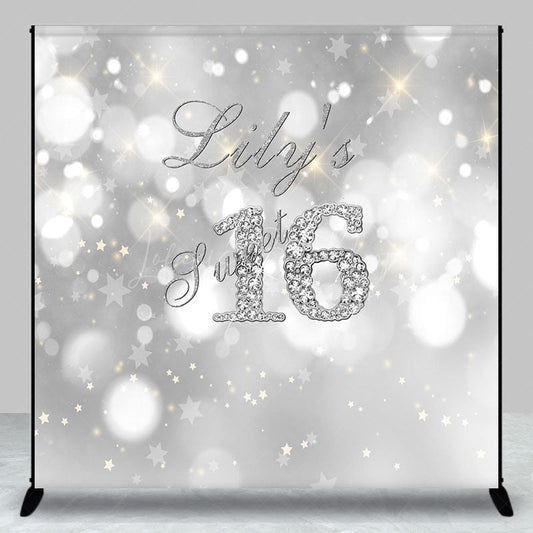 Lofaris Gradient Silver Sweet Bokeh Custom Birthday Backdrop