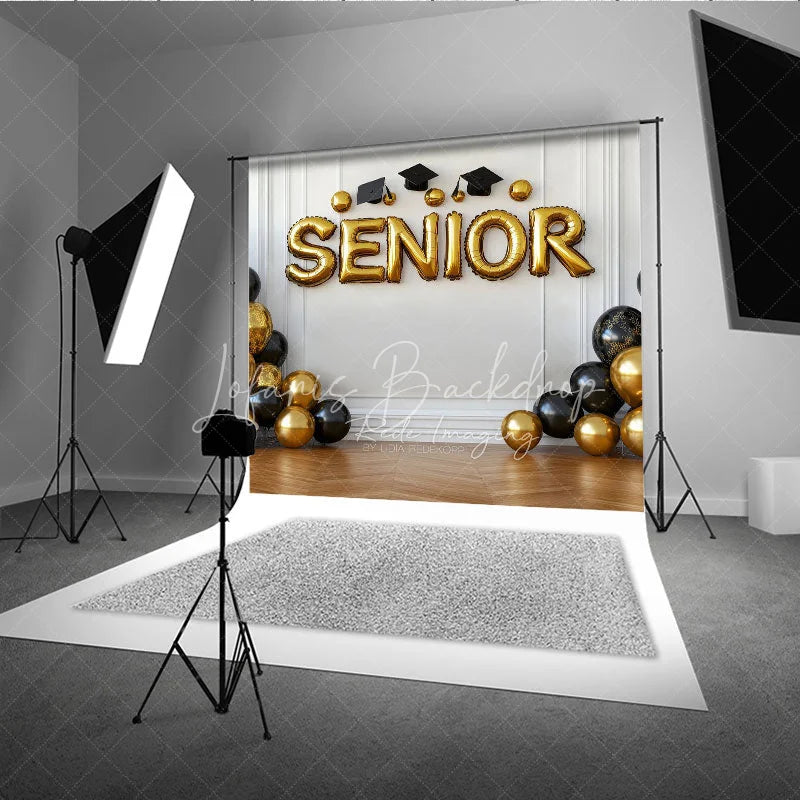 Lofaris Graduation Senior Backdrop with Gold and Black Balloons Class of 2026 Celebration Party Background