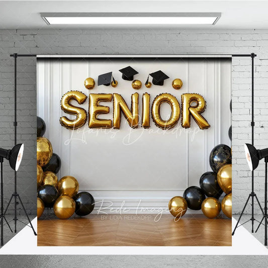 Lofaris Graduation Senior Backdrop with Gold and Black Balloons Class of 2026 Celebration Party Background
