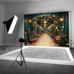 Lofaris Grand Christmas Hallway Photography Backdrop Elegant Garland and String Lights Holiday Party Photo Background