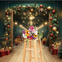 Lofaris Grand Christmas Hallway Photography Backdrop Elegant Garland and String Lights Holiday Party Photo Background